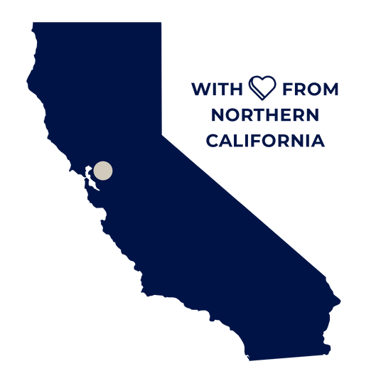Map of California with a dot over the Bay Area and text 'With Love from Northern California'