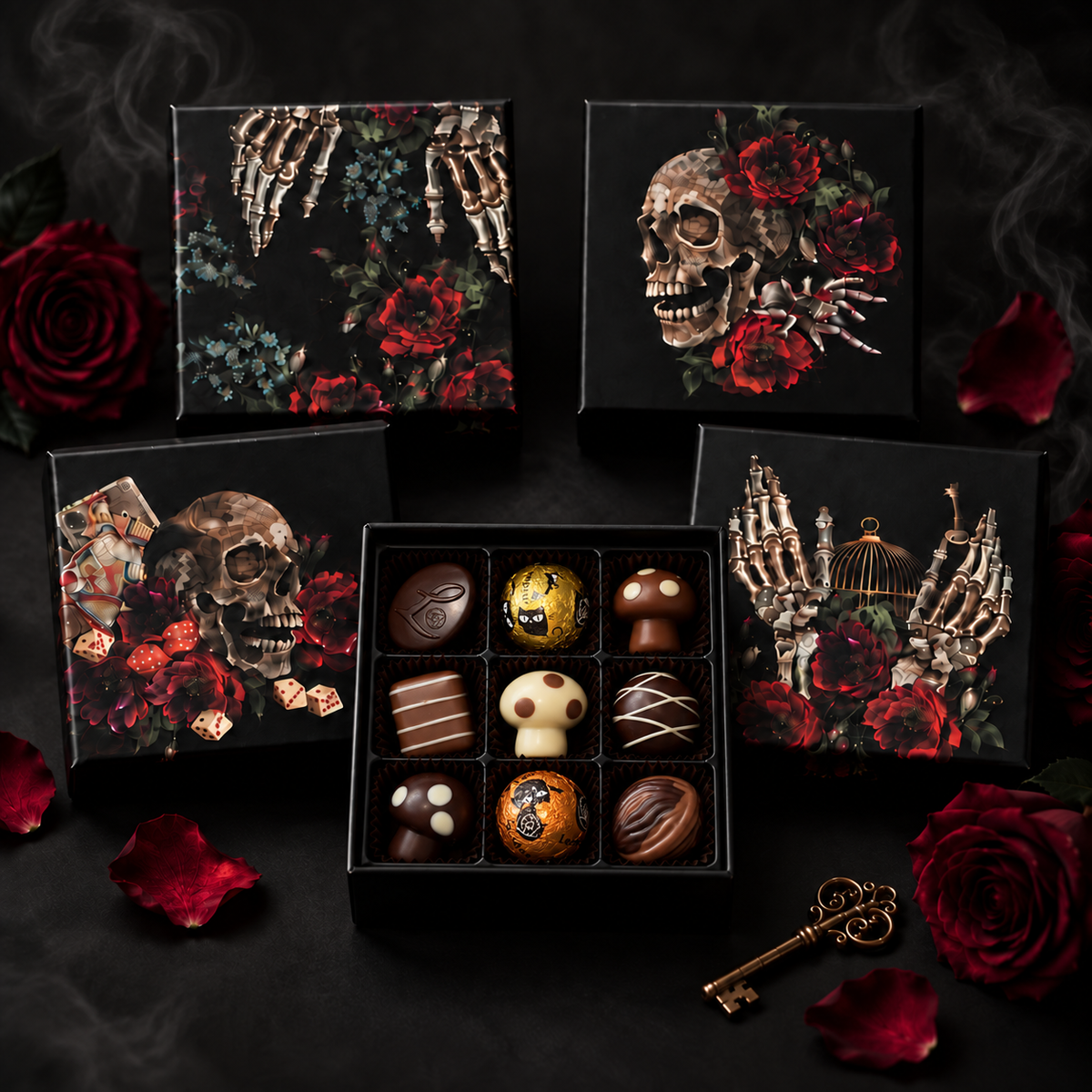 Leonidas Chocolate gothic skeleton and red roses gift box
