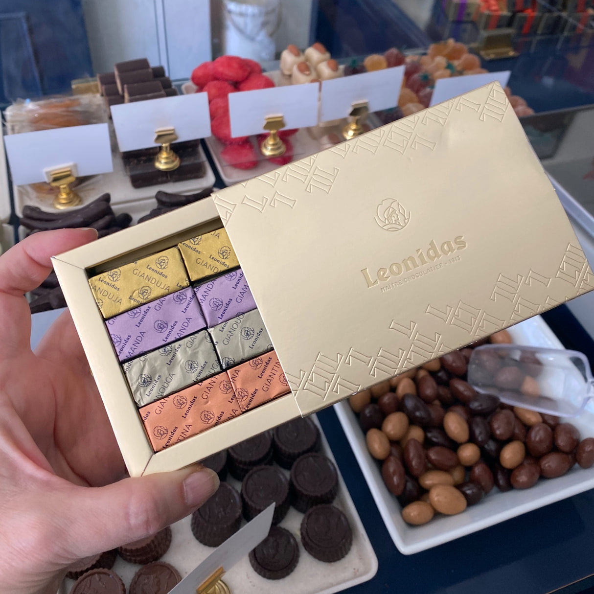 Leonidas Three G's Assortment (Gianduja, Giamanda, and Giantina) - Love + Chocolate